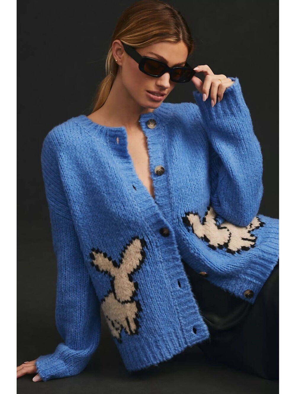 Anthropologie Maeve Wool Bunny Slope Cardigan Sweater Blue Womens Size 2X Cozy